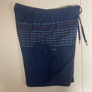 Cova Men Board Shorts All Over‎ Wave Print Blue 32